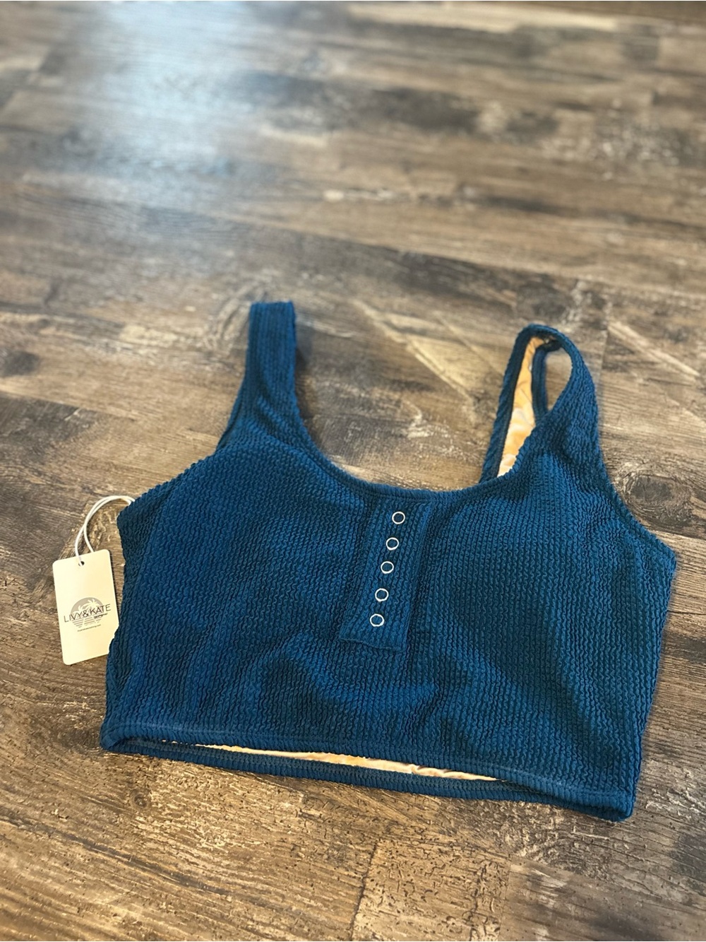 Livy & Kate Lively Blue Textured Bikini Top with Front Snap Detail